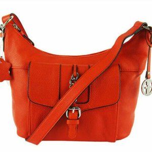 Giani Bernini Orange Brick Pebbled Leather Hobo/Shoulder/Belt Bag - NEW